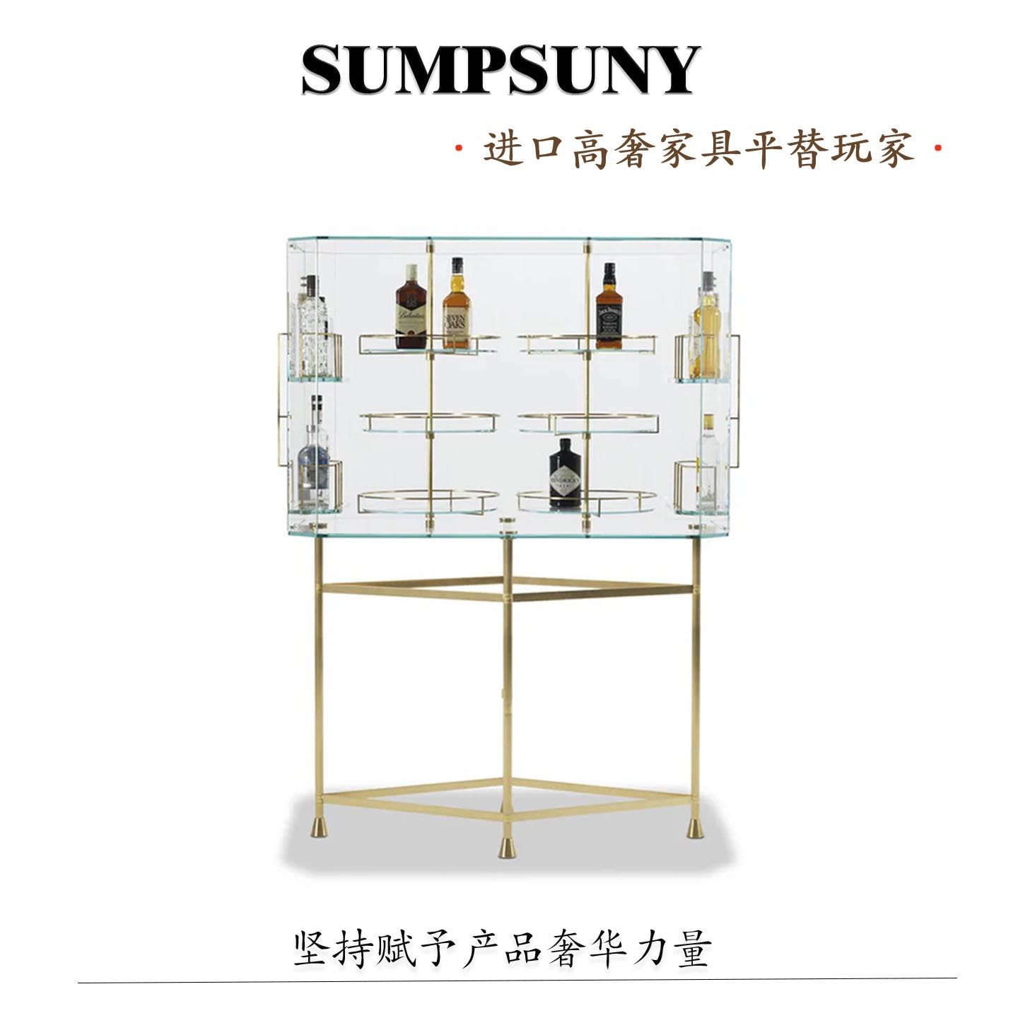 意式钢化玻璃酒柜展示柜客厅别墅现代轻奢高级感不锈钢储物餐边柜