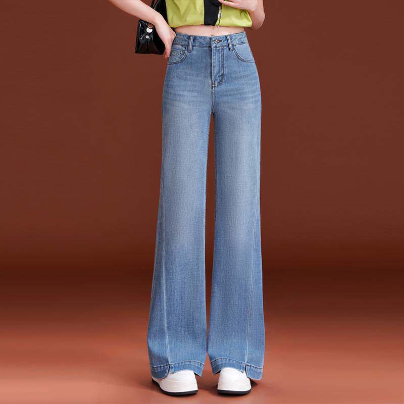 官方正品浅蓝色喇叭牛仔裤女2026年春秋季宽松大脚拖地裤大码微喇
