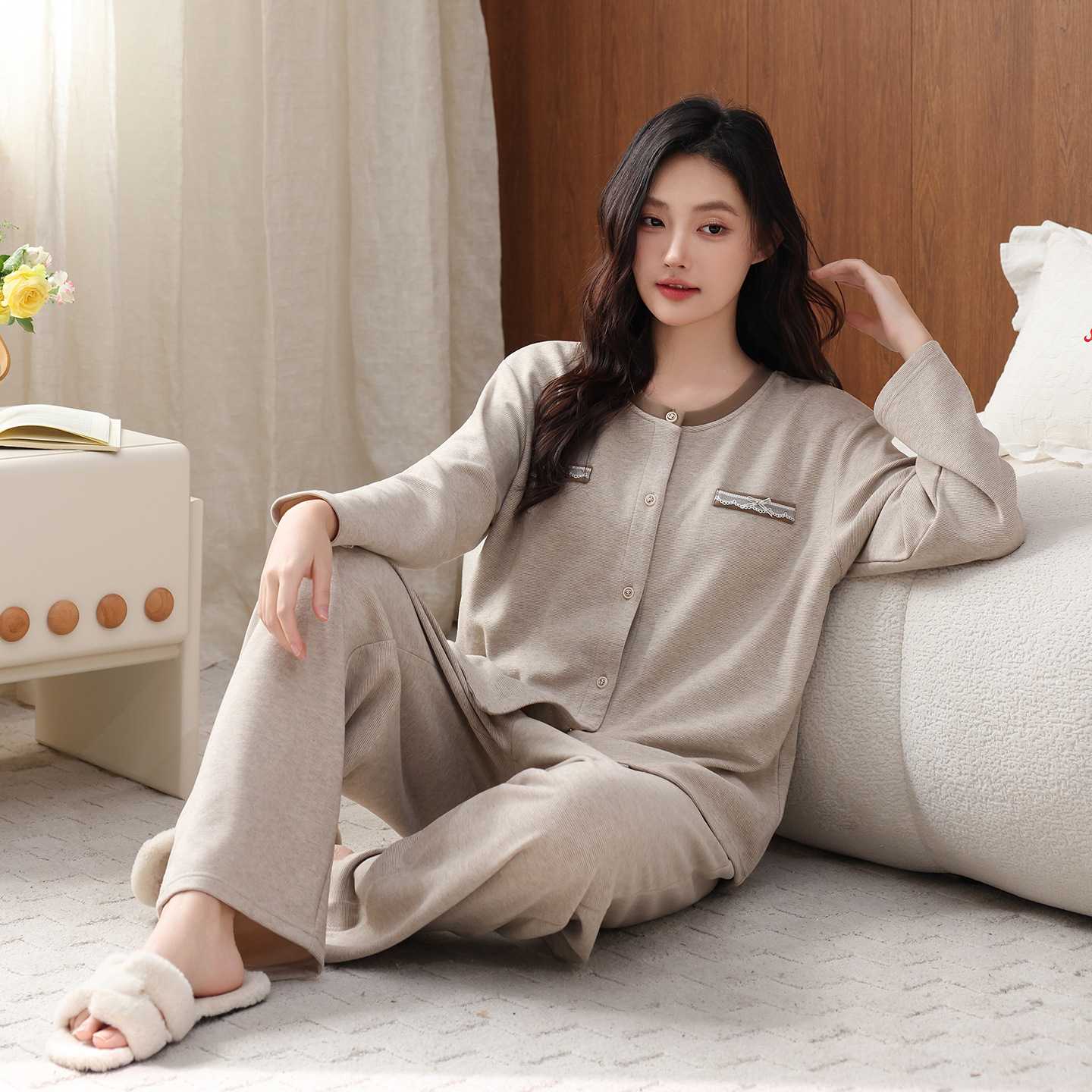 官方正品睡衣女春秋冬款薄绒长袖保暖家居服日系小香风显瘦可外穿