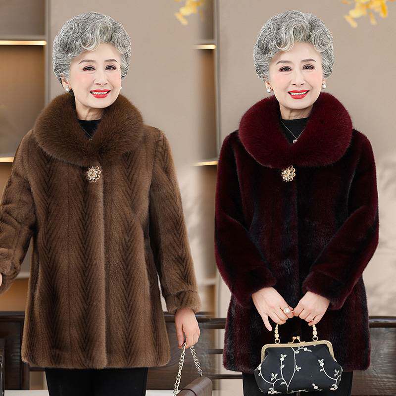 官方正品中老年人女装妈妈冬装保暖外套老太太奶奶加绒加厚水貂毛
