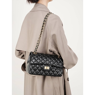 官方正品头层牛皮包包牛皮链条小香风时尚菱格包单肩斜挎女包真皮