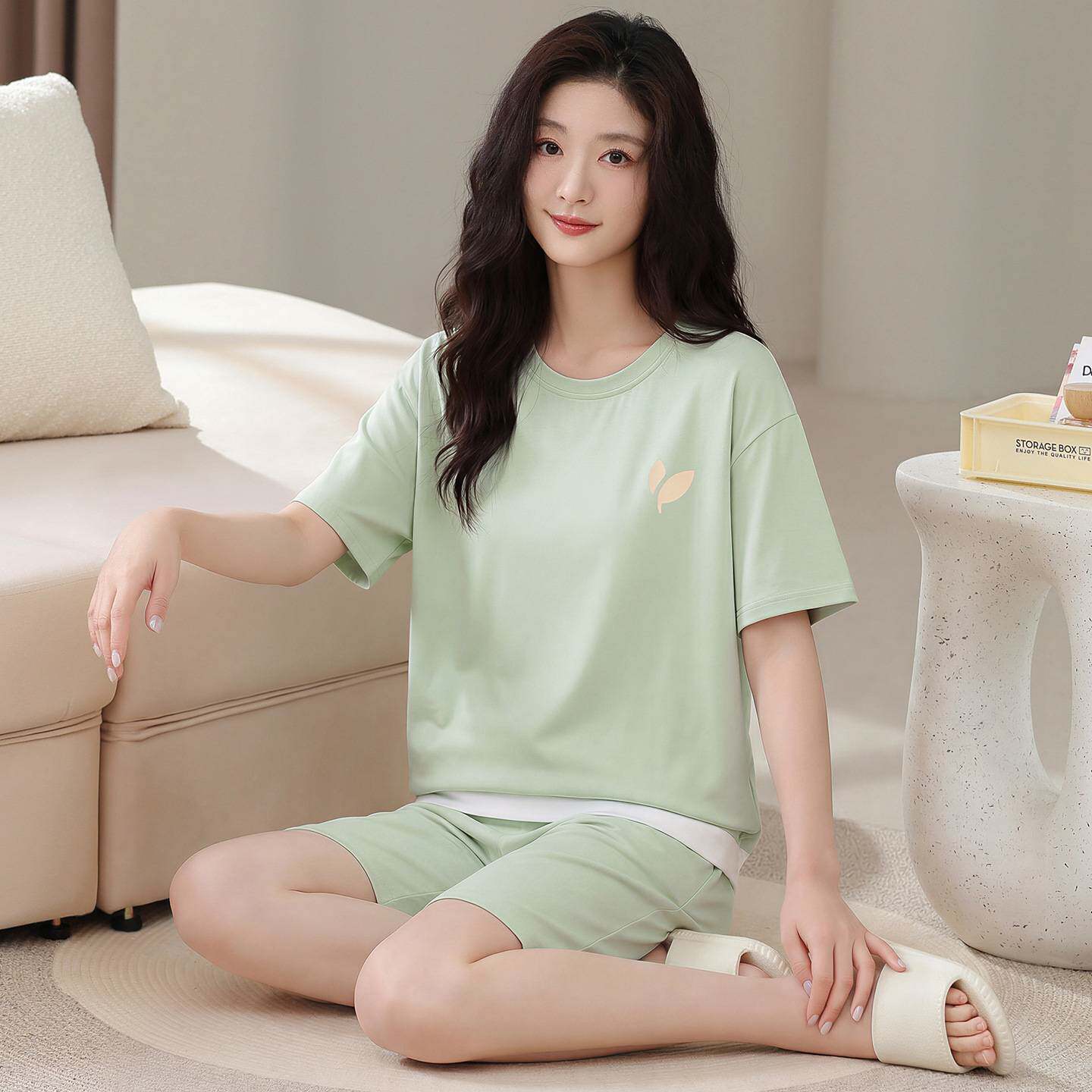 官方正品睡衣女款2026新款夏季纯棉假两件女士短袖短裤居家居服夏