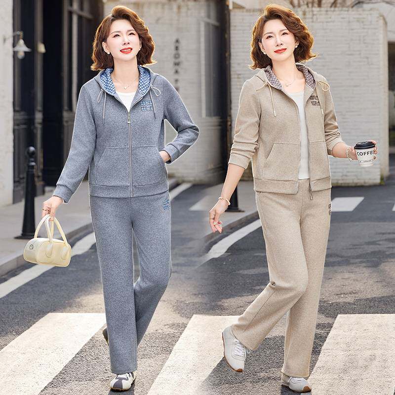 官方正品妈妈春装休闲运动服女2026新款套装中老年人春秋大码外套