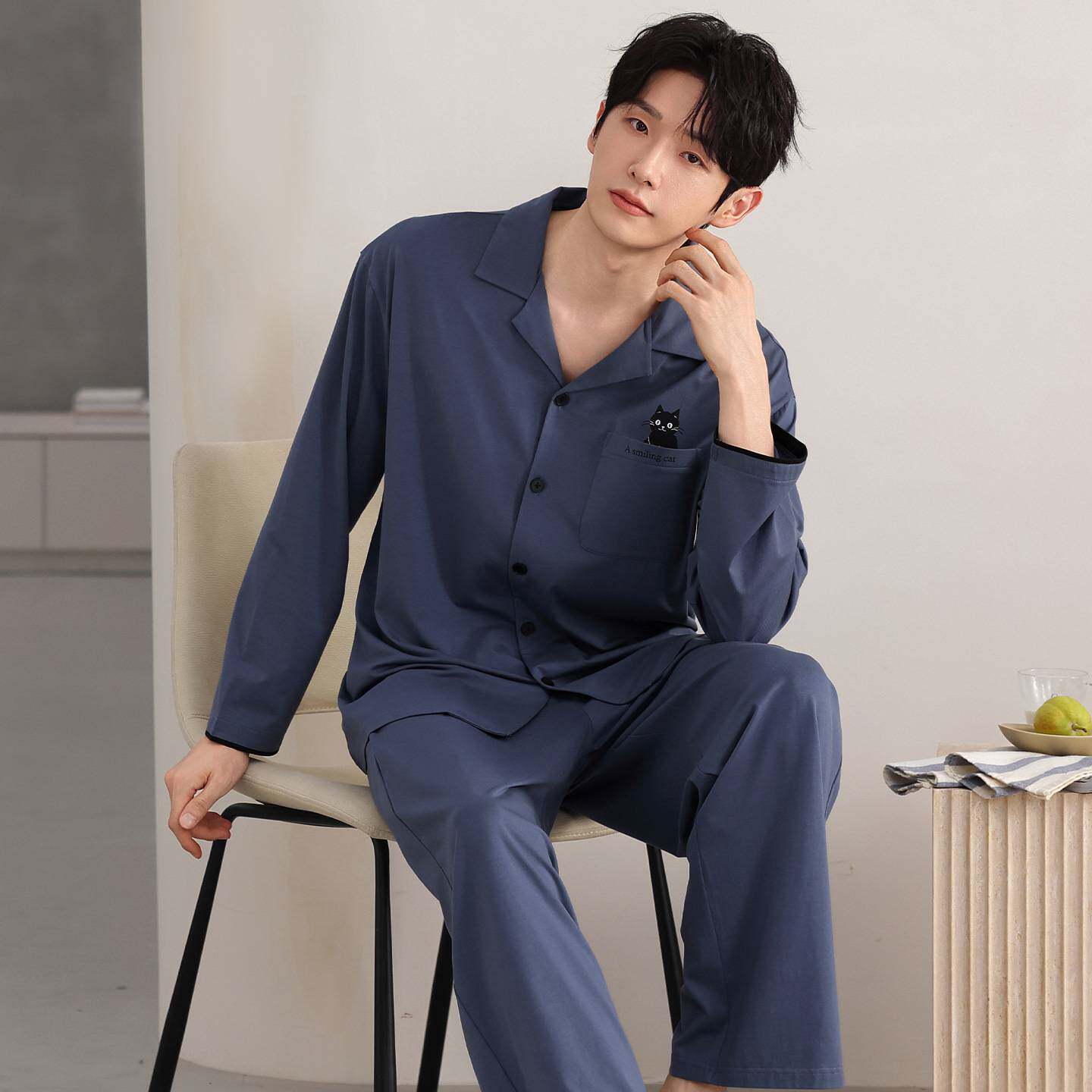 官方正品男士睡衣春秋款长袖纯棉男款2026新款可外穿家居服秋冬季