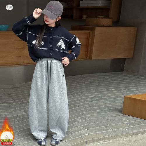 官方正品儿童2025年冬季新款个性小马刺绣弯刀裤中大童冬季加厚保