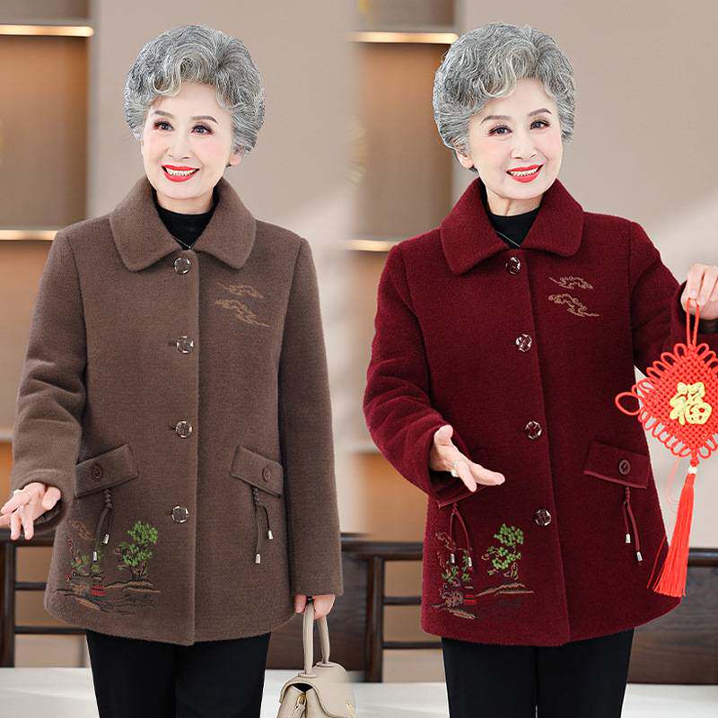 官方正品中老年人冬装呢大衣女气质奶奶毛呢外套妈妈保暖衣服秋装