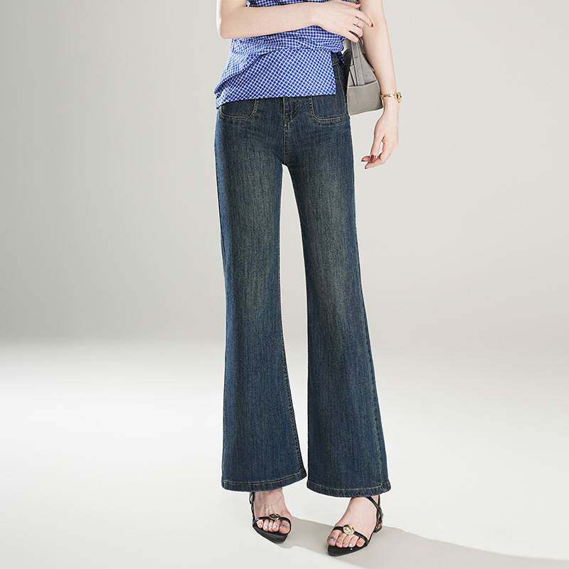 官方正品微喇牛仔裤女2026新款春夏季流行蓝色弹力阔腿宽松喇叭牛