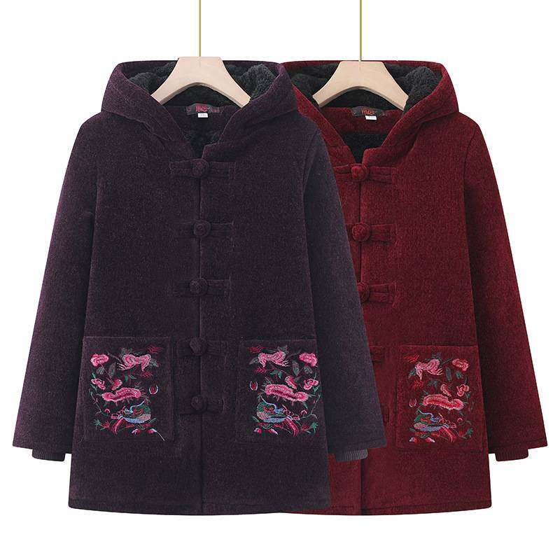 官方正品奶奶秋冬装灯芯绒外套加绒加厚中老年人女妈妈棉袄老人太