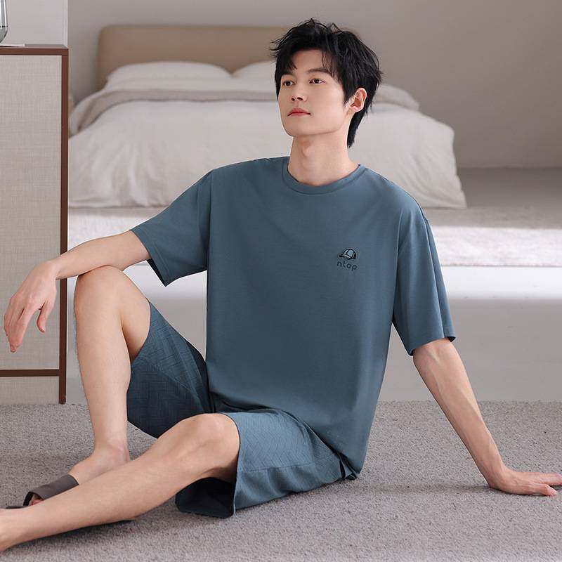 官方正品凉感睡衣男夏季莫代尔棉绸短袖五分裤中老年人爸爸家居服