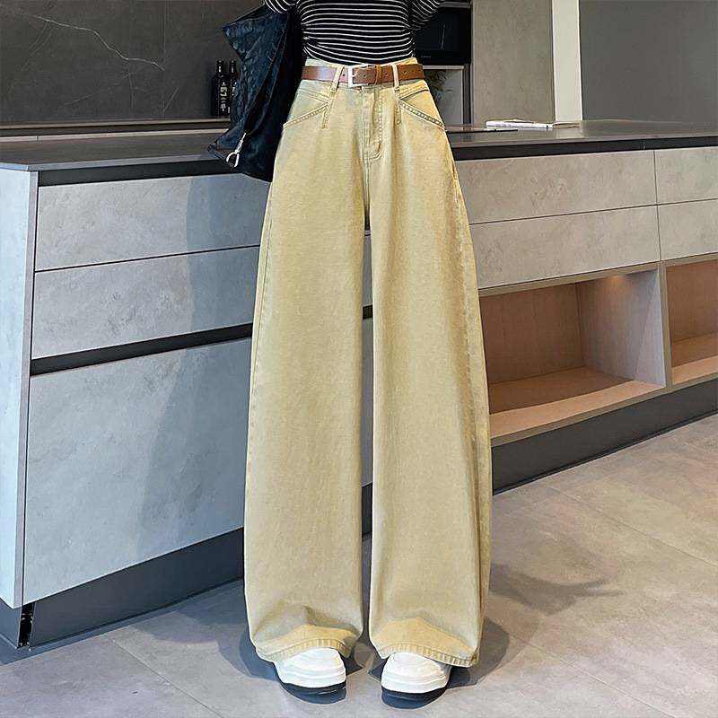 官方正品浅色阔腿牛仔裤女春季2026新款高腰宽松垂感直筒长裤百搭