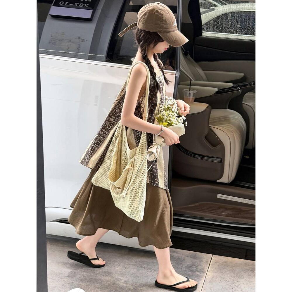 官方正品女童2026新款裙子夏季大童度假连衣裙套装女孩夏装洋气吊