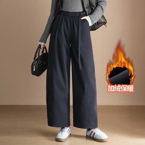 官方正品加厚保暖休闲裤松紧腰宽松显瘦弯刀裤2025年冬款减龄洋气