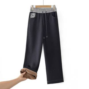 官方正品妈妈加绒裤子冬季女小个子中老年人秋冬装直筒松紧腰棉裤