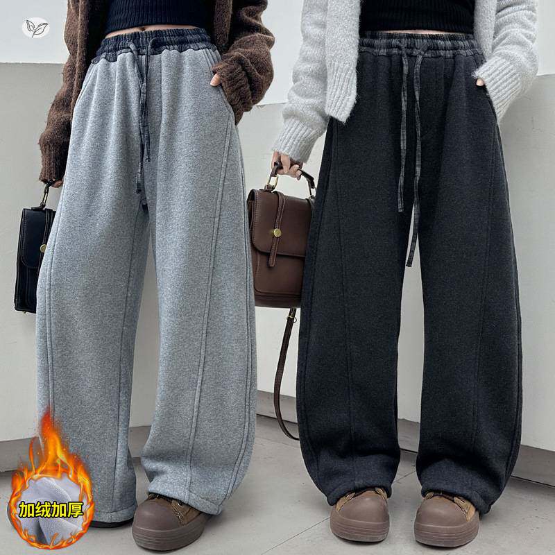 官方正品女童2025冬季新款时尚格子腰糯米裤女大童加绒加厚拼接休