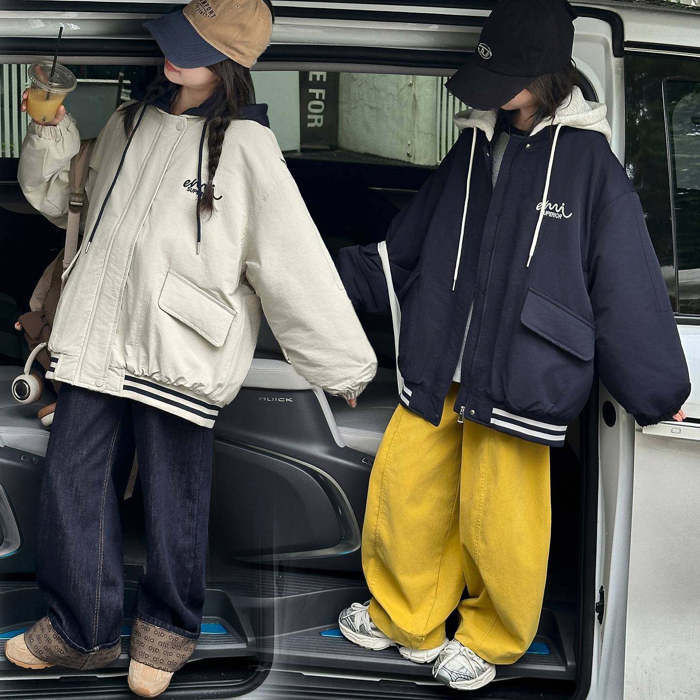 官方正品女童外套冬季2025新款儿童装洋气夹棉加厚保暖拼接连帽冲