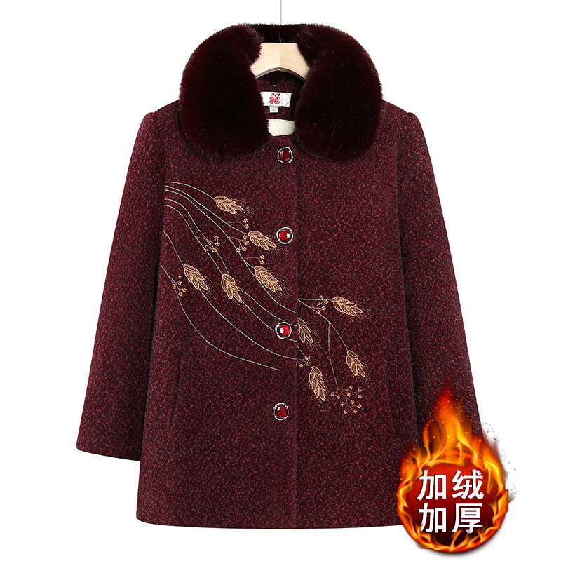 官方正品奶奶冬装带毛领棉服保暖外套中老年人妈妈冬季加绒加厚本