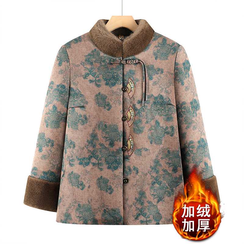 官方正品奶奶冬装立领印花棉袄老年人加绒加厚国风棉衣妈妈装冬季