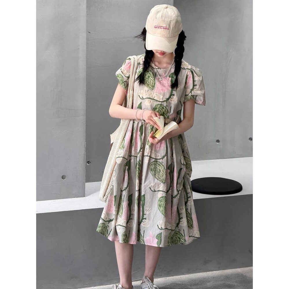 官方正品女童连衣裙夏装棉布大童洋气纯棉夏天短袖碎花公主裙夏季