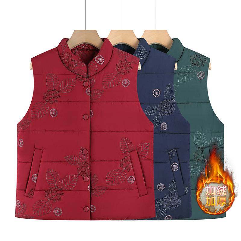 官方正品中年奶奶装秋冬棉马甲女冬季老人加绒加厚保暖背心妈妈装