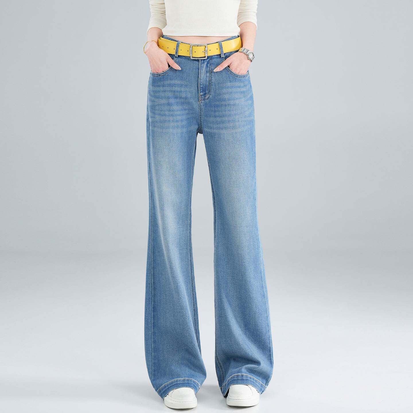 官方正品浅蓝色微喇牛仔裤女2026春季新款高腰显瘦宽松垂感百搭休