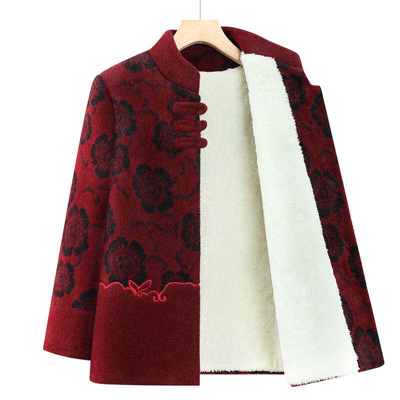 官方正品中老年人加绒加厚棉服女奶奶冬装外套妈妈保暖唐装棉袄老