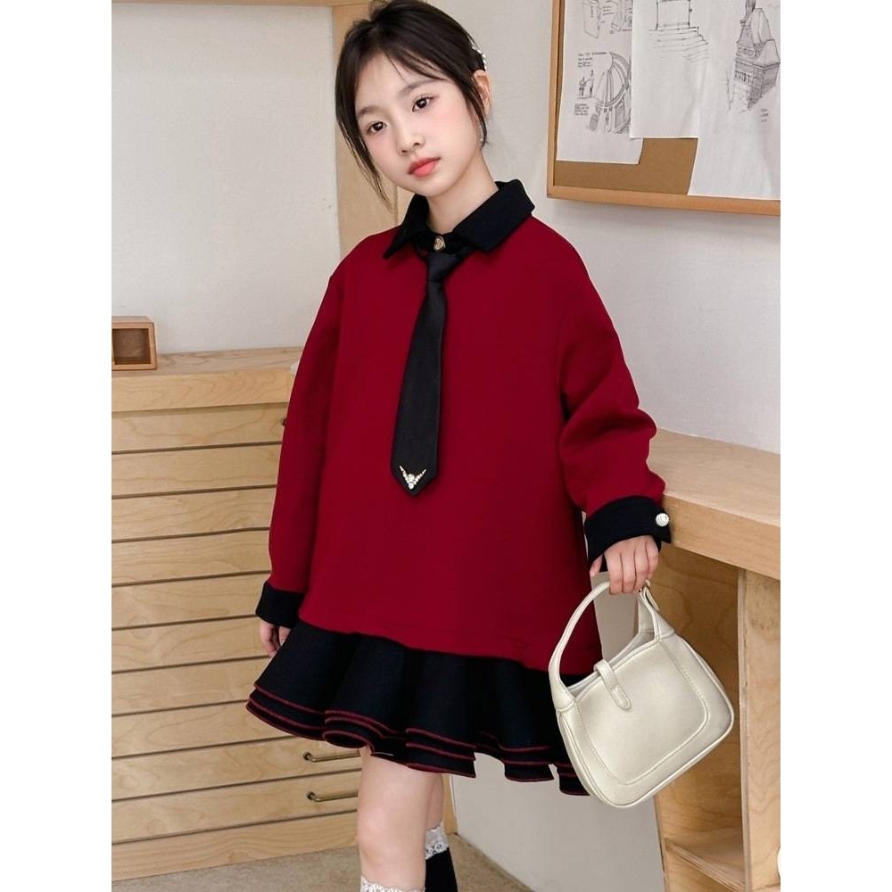 官方正品女童连衣裙秋冬款2025新款儿童洋气时髦中大童冬装学院风