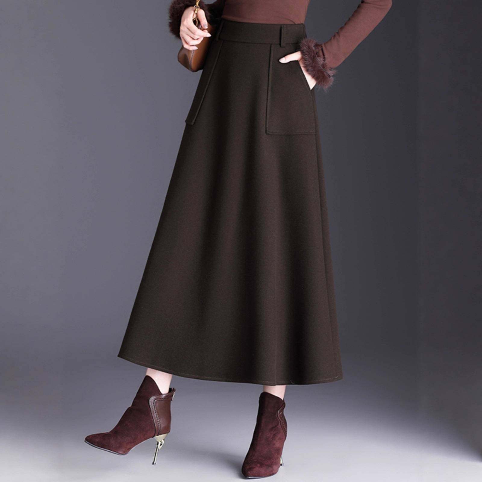 官方正品毛呢半身裙2026秋冬女裙气质长裙遮胯显瘦A字半裙垂感大