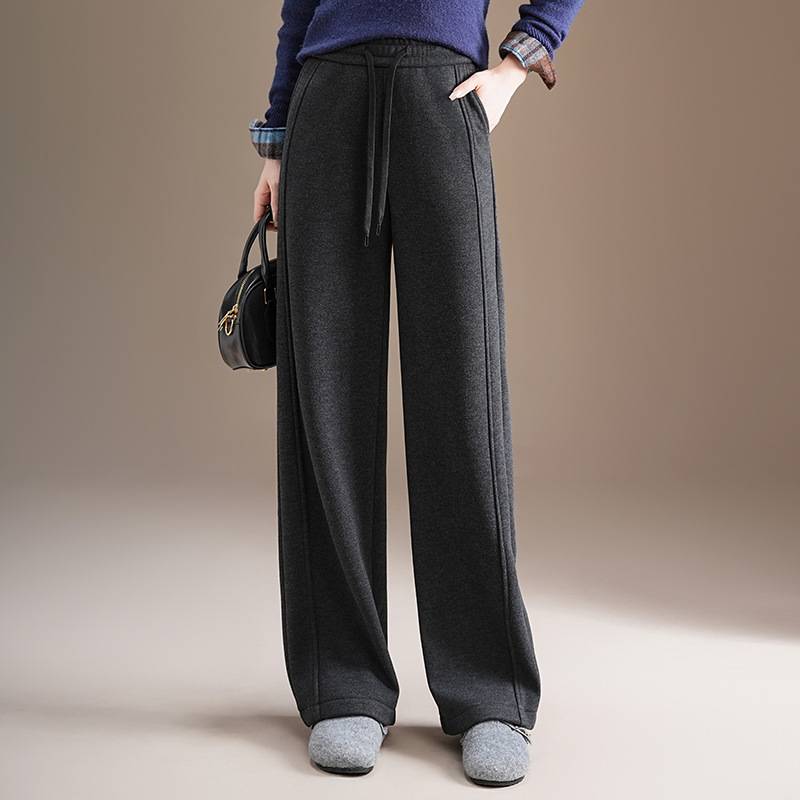 官方正品毛呢休闲拖地长裤垂坠感修身显瘦直筒裤2025年秋冬款高腰