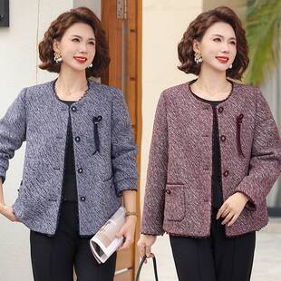 官方正品中老年人高贵气质女装2026年春秋新款妈妈装毛呢圆领时尚