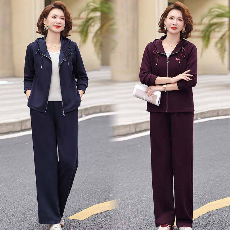 官方正品50岁妈妈春装高档运动套装中老年女装春秋宽松休闲上衣外