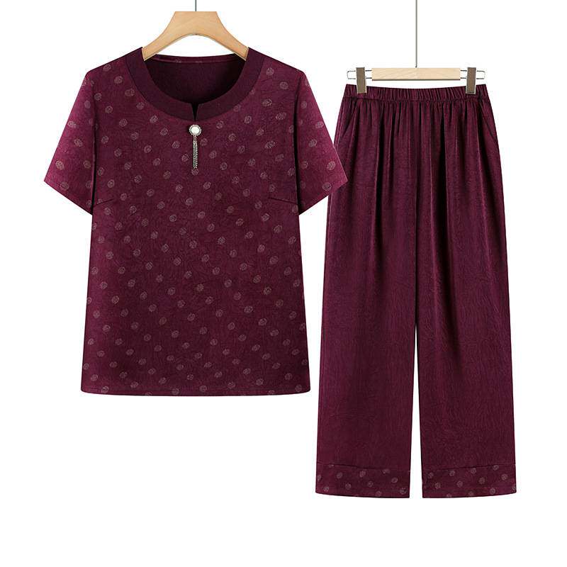 官方正品老年人女装夏装套装2026夏季新款奶奶宽松大码圆点衣服休