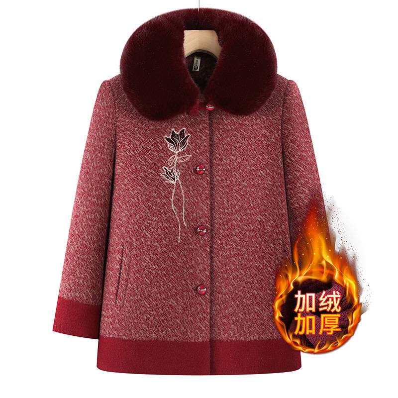 官方正品中老年人冬季领口绣花新中式外套奶奶冬装单排扣加绒加厚