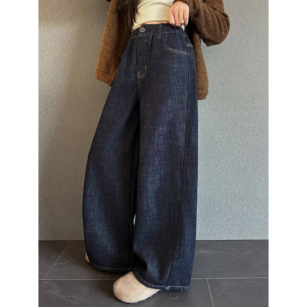 官方正品女童加绒牛仔裤秋冬2025新款儿童女孩阔腿裤女大童加厚一