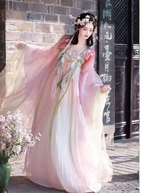 唐制齐胸襦裙汉服套装粉色仙风