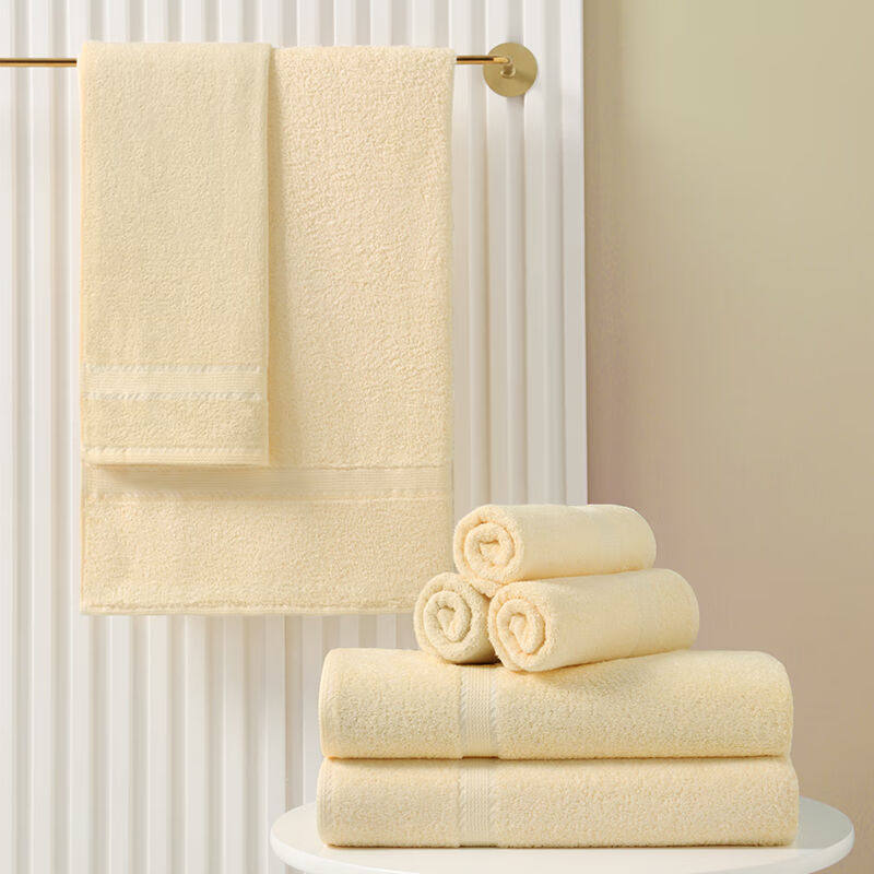 竹之锦毛巾套装浴巾三件套素色男女毛巾浴巾组合黄色(浴巾*1+毛巾