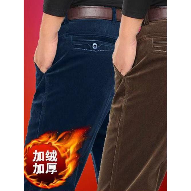 秋冬季灯芯绒男裤加绒加厚男士商务休闲裤男直筒修身条绒长裤子男
