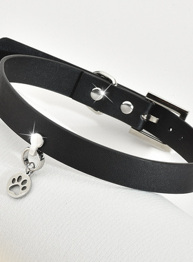 钛钢猫爪狗爪印皮质项圈