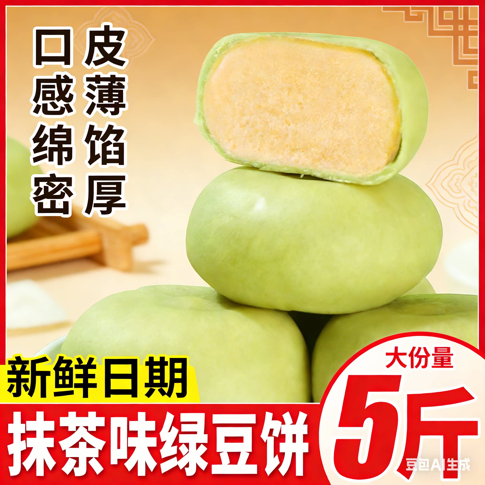 千丝抹茶绿豆饼整箱老式绿豆糕点心早餐下午茶休闲零食小吃食品