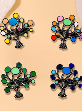 春夏新款卡通招财树胸针时尚设计彩色滴油几何别针胸花服装配饰