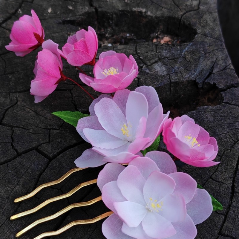 【珠珠通草花】十二月花神之七月海棠花发簪扬州通草花汉服配饰