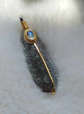 925银月光石羽毛吊坠长5.1