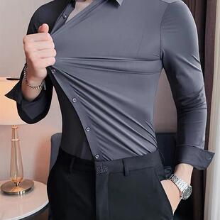 高级感无痕长袖衬衫男韩版修身商务通勤休闲衬衣弹力西装内搭上衣