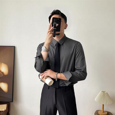 竹纤维衬衫男长袖轻奢商务通勤职业装高级感绅士休闲白色衬衣免烫