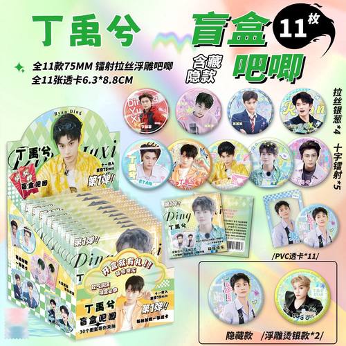 丁禹兮吧唧盲盒拉丝银葱双闪镭射徽章周边盲抽盲袋75mm马口铁谷子