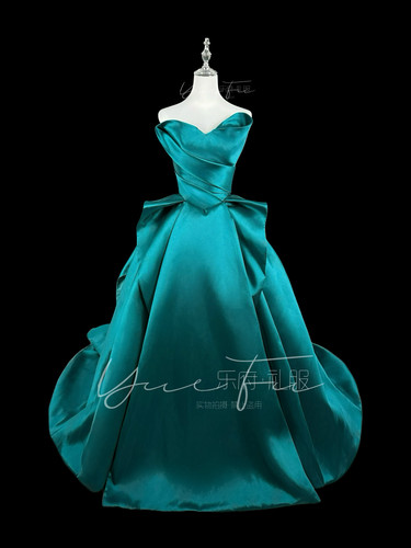 理想佳人｜乐府礼服25年湖蓝色两穿缎面声乐艺考美声成人晚礼服