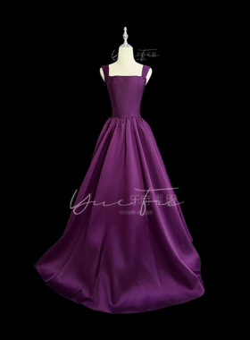 紫｜乐府礼服25年紫色缎面艺考声乐美声比赛主持礼服长款吊带裙
