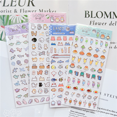 日系卡通像素风格手账贴纸装饰DIY素材贴画恐龙猫咪鲨鱼章鱼海牛