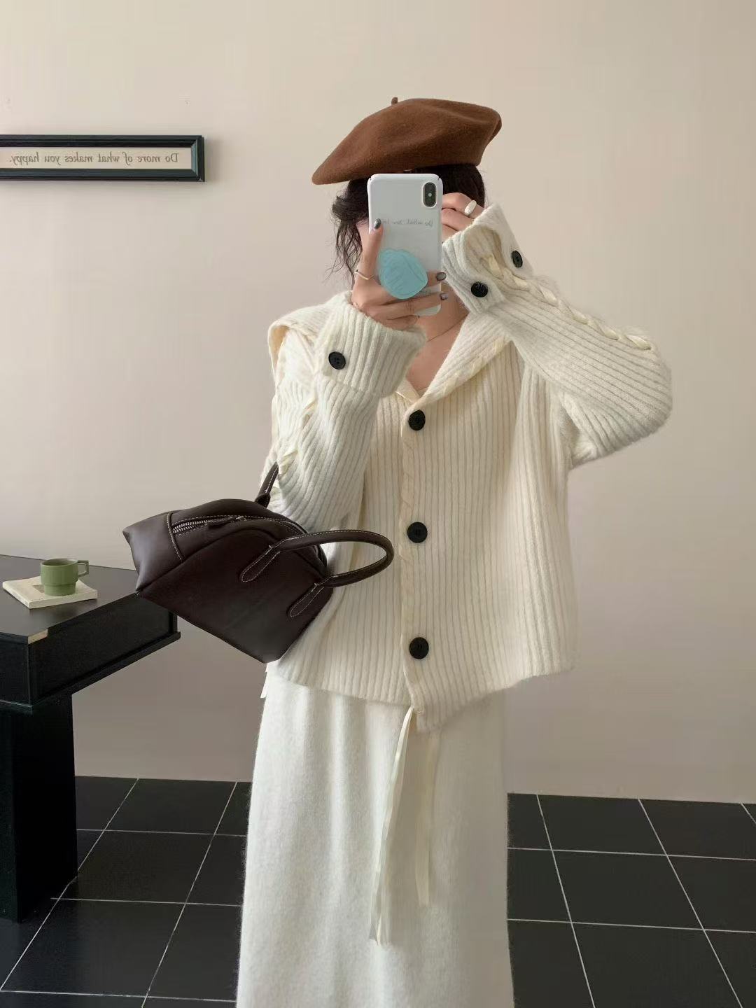 2025新款韩版海军领短款针织开衫女毛衣加长裙两件套