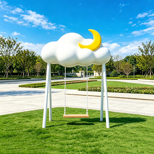 玻璃钢云朵月亮星星秋千雕塑网红海边景区打卡户外草坪装饰品摆件