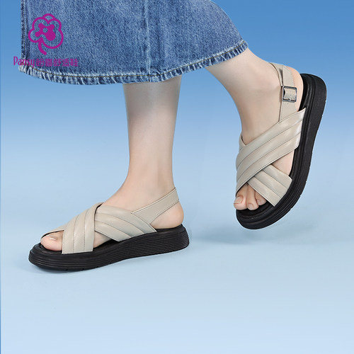 Pansy厚底柔软交叉带凉鞋